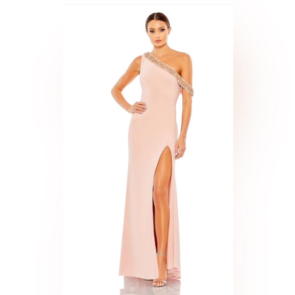 Mac Duggal BEADED DROP SHOULDER JERSEY GOWN, size 10